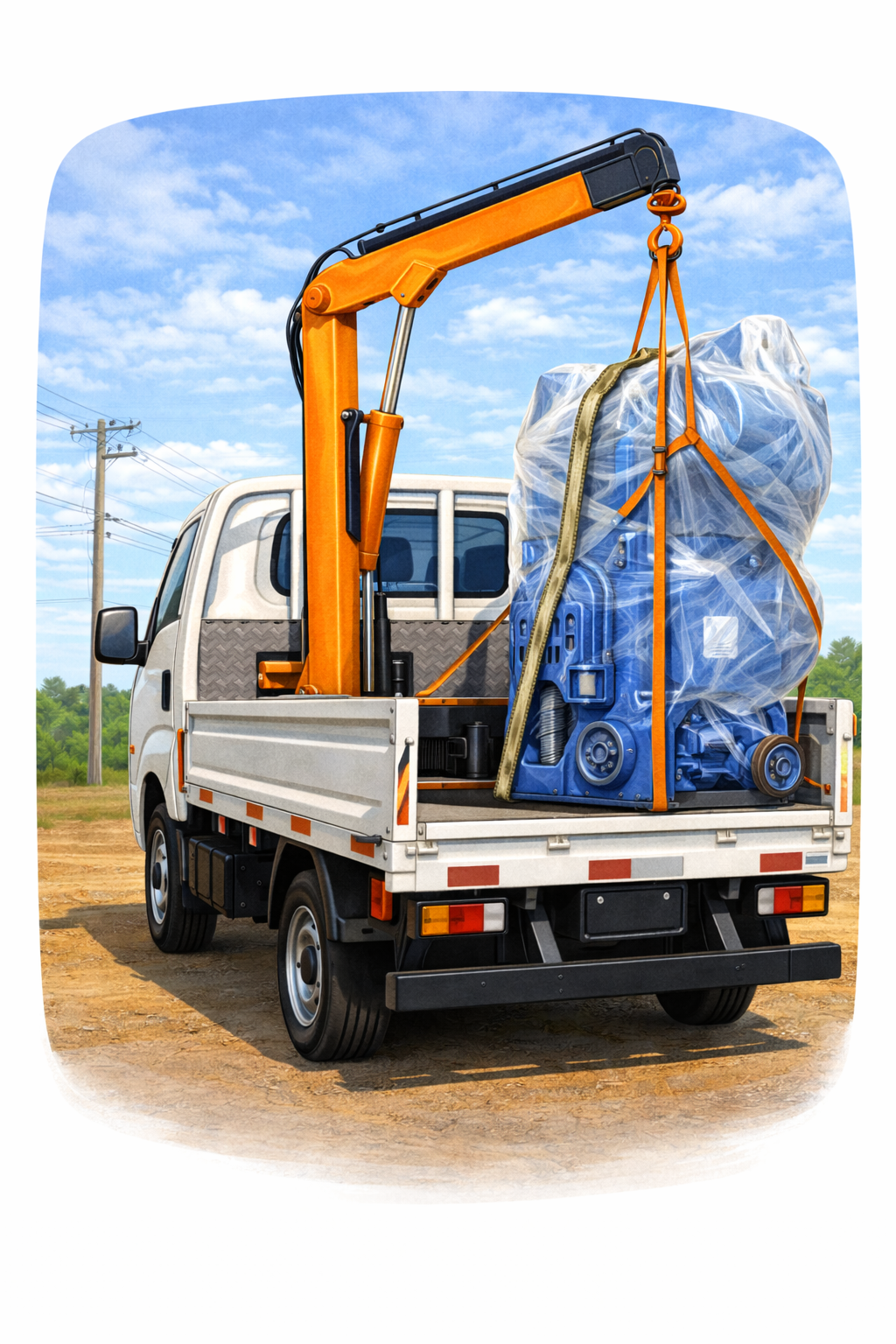 Mini Munck transportando carga - Vista traseira